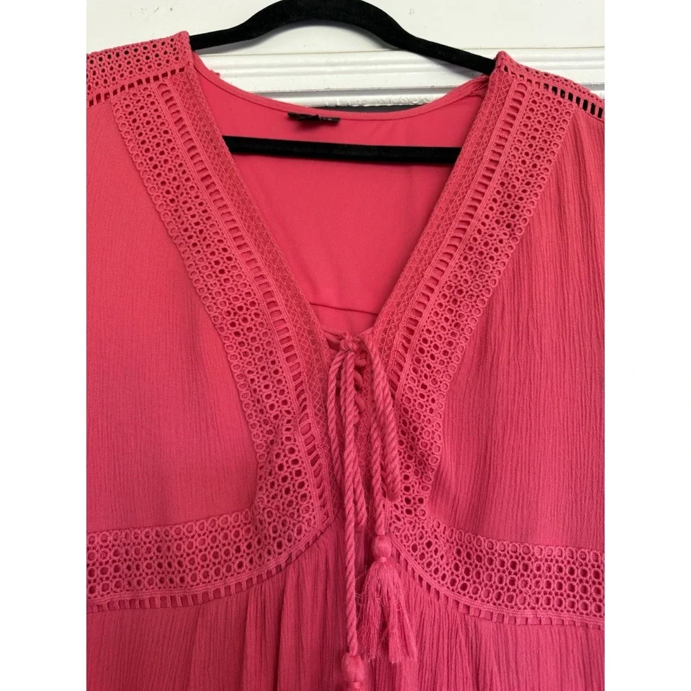 Torrid Boho Gauzy Lined Midi Dress Watermelon Pink Sz L Cottagecore Prarie